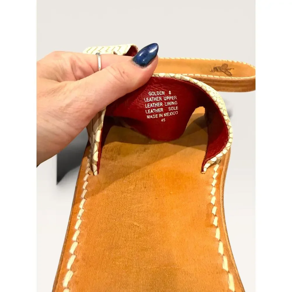 FREEBIRD BY STEVEN Golden Snake Print Leather Flat Slide Cream 8 EUC - Picture 4 of 4